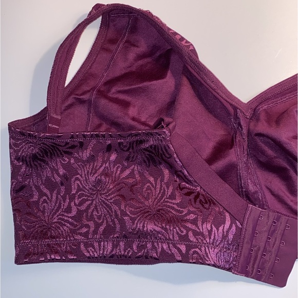 50G Wirefree Lace Purple Bra Mesh Pretty Sturdy 4 Hooks Softly Lined No Padding - Picture 3 of 10